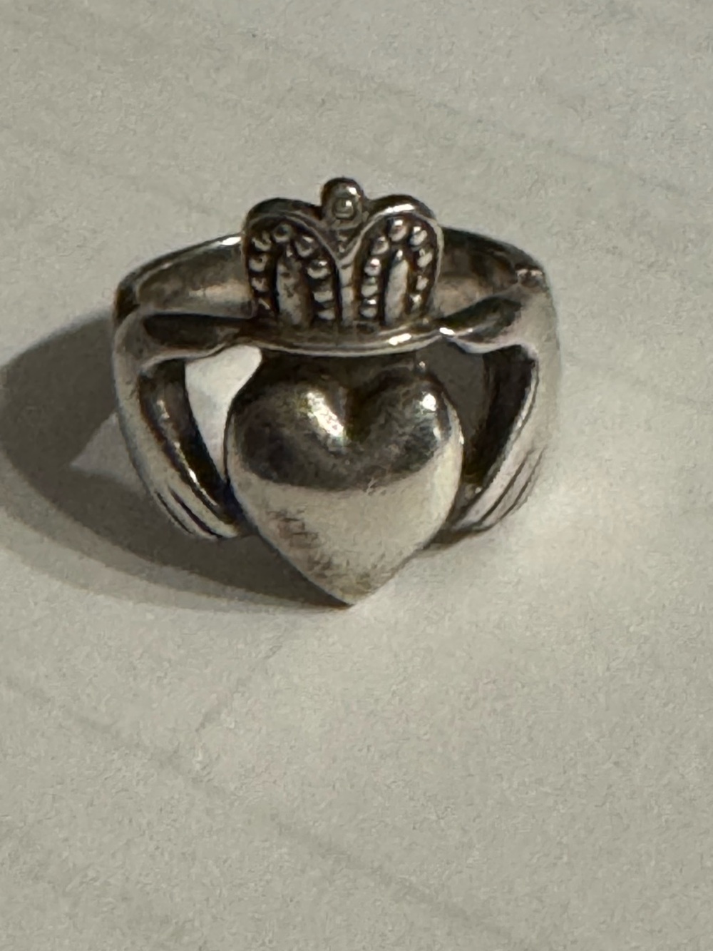 Vintage Sterling Silver Heart Claddagh Ring - Size 7.25